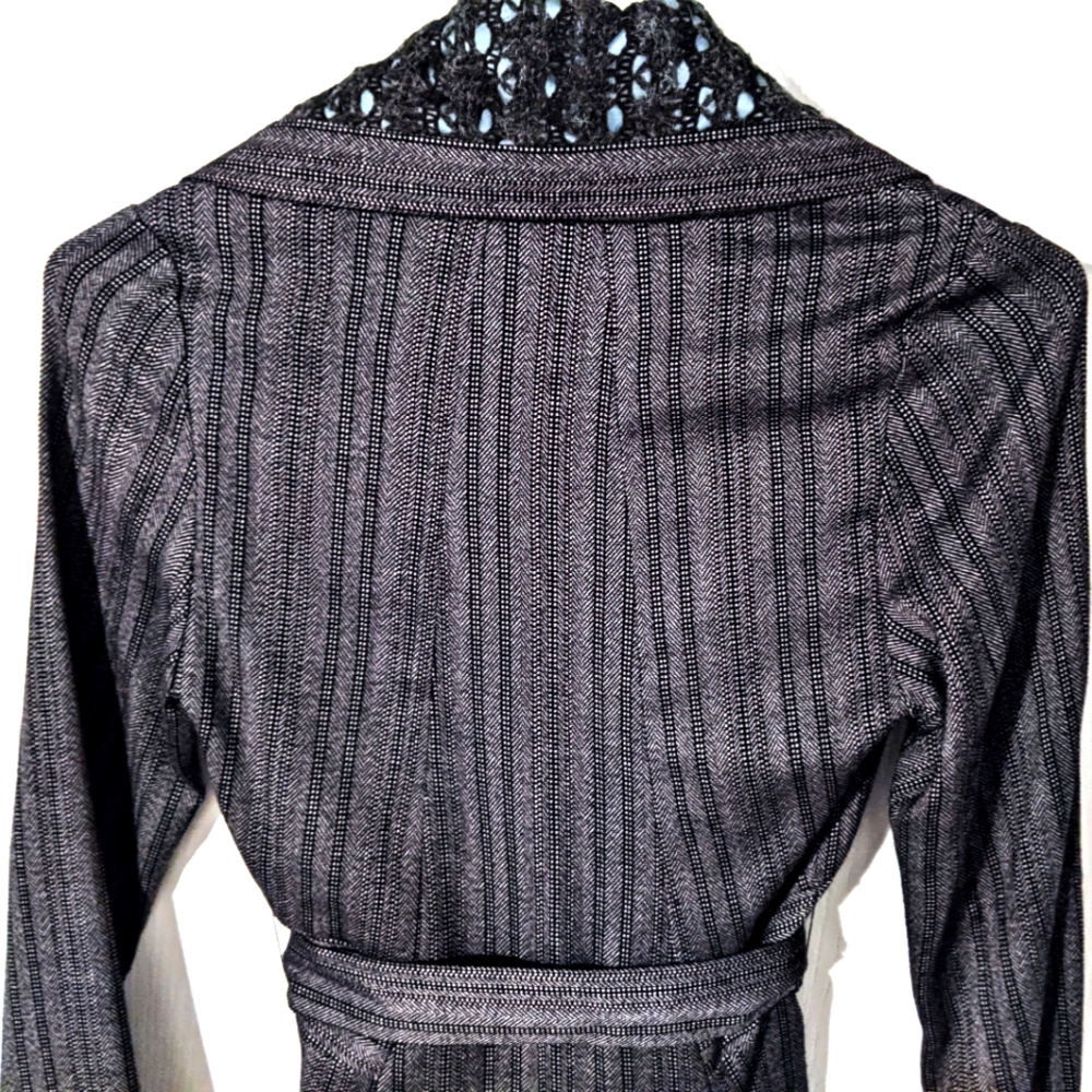 Dark Academia Dagg & Stacey Grey, Blue, Belted Pinstriped Blazer. XXS